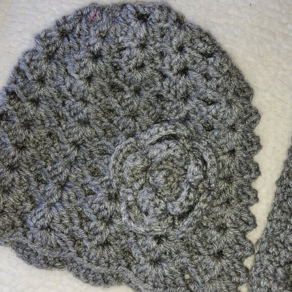 Handmade Cozy crochet hat with flower accent and matching scarf - Picture 2 of 7